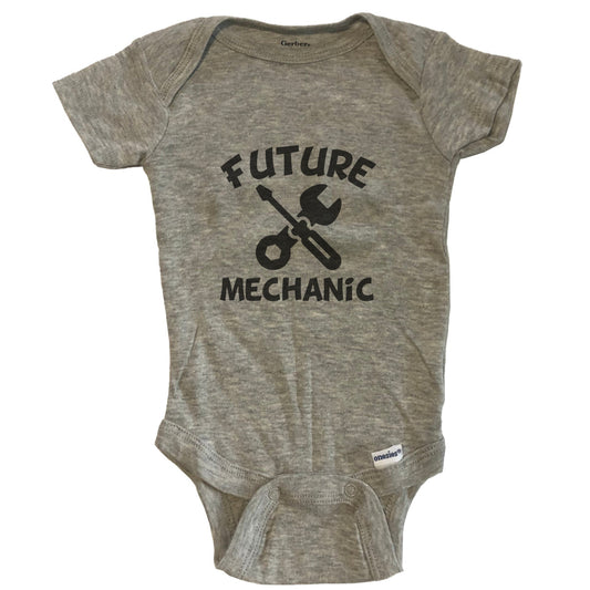 Future Mechanic Cute Wrench Screwdriver Baby Onesie - One Piece Baby Bodysuit