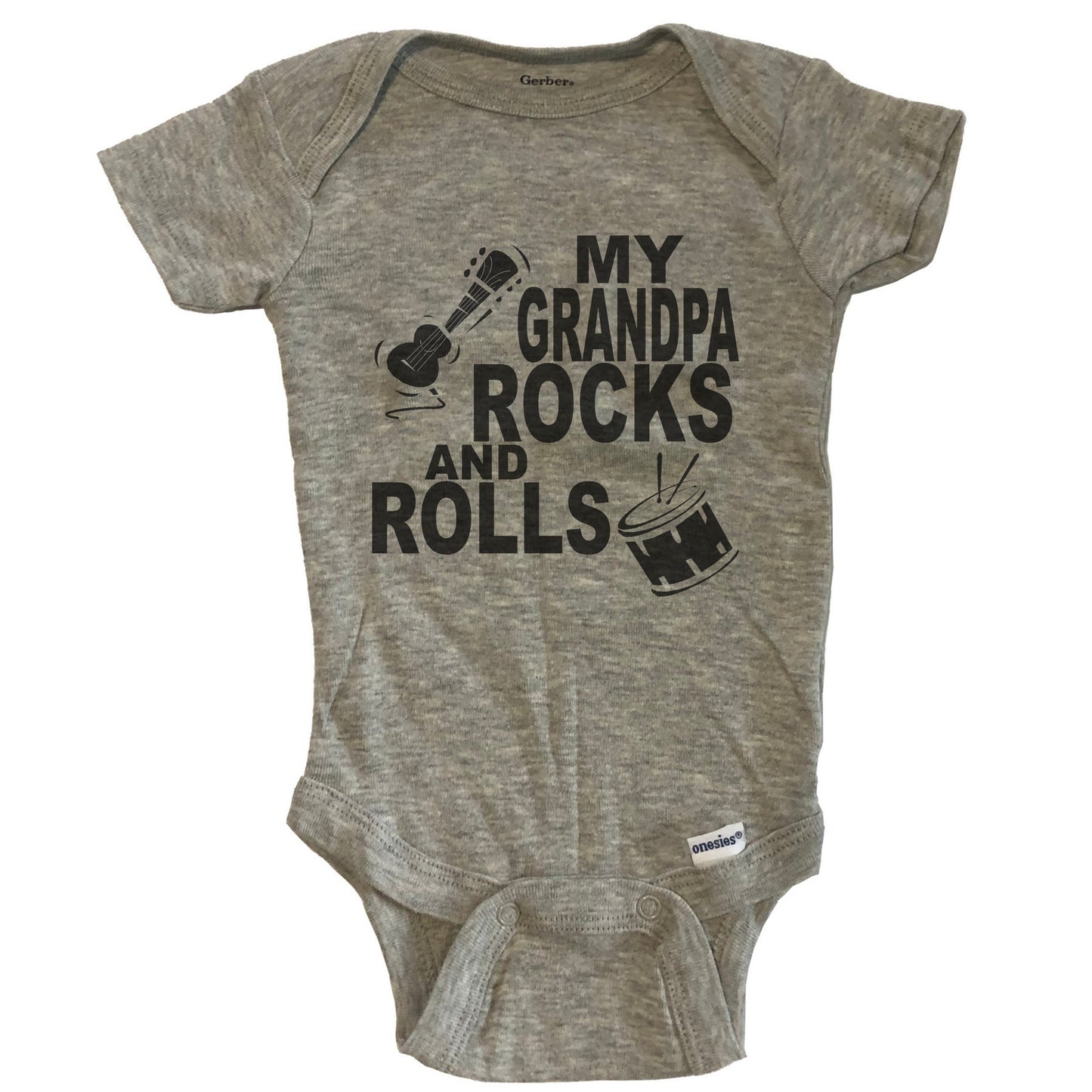 My Grandpa Rocks And Rolls Music Baby Onesie - Grey