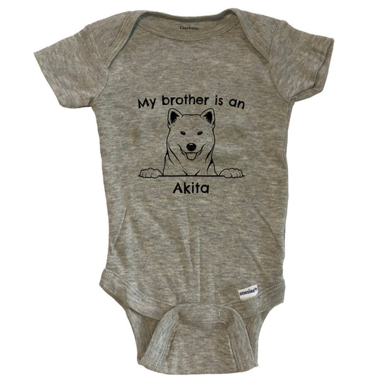 My Brother Is An Akita One Piece Baby Bodysuit - Grey