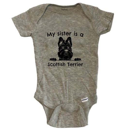 My Sister Is A Scottish Terrier One Piece Baby Bodysuit - Grey