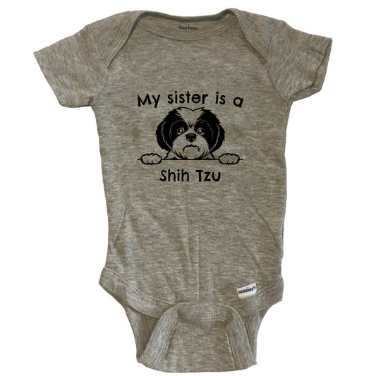 My Sister Is A Shih Tzu One Piece Baby Bodysuit - Grey
