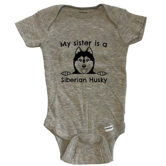 My Sister Is A Siberian Husky One Piece Baby Bodysuit - Grey