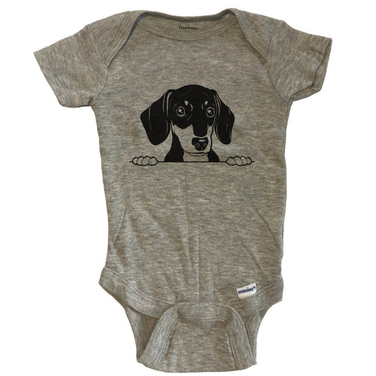 Dachshund Dog Breed Drawing Cute One Piece Baby Bodysuit - Grey