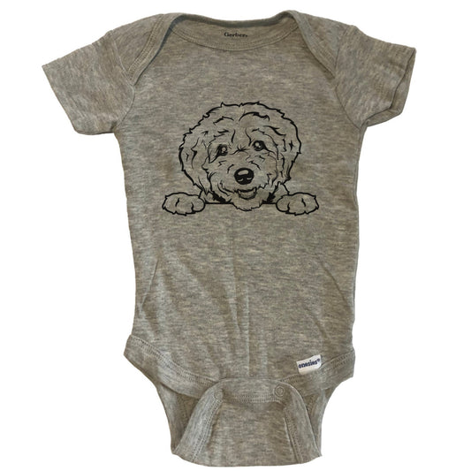 Goldendoodle Dog Breed Drawing Cute One Piece Baby Bodysuit - Grey