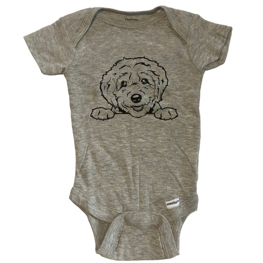 Goldendoodle Dog Breed Drawing Cute One Piece Baby Bodysuit - Grey
