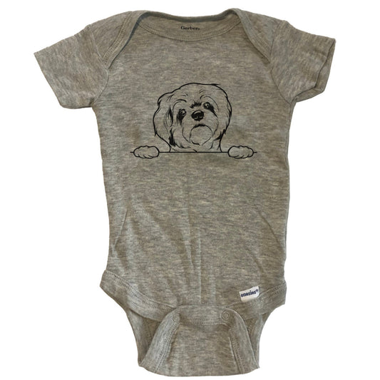 Lhasa Apso Dog Breed Drawing Cute One Piece Baby Bodysuit - Grey