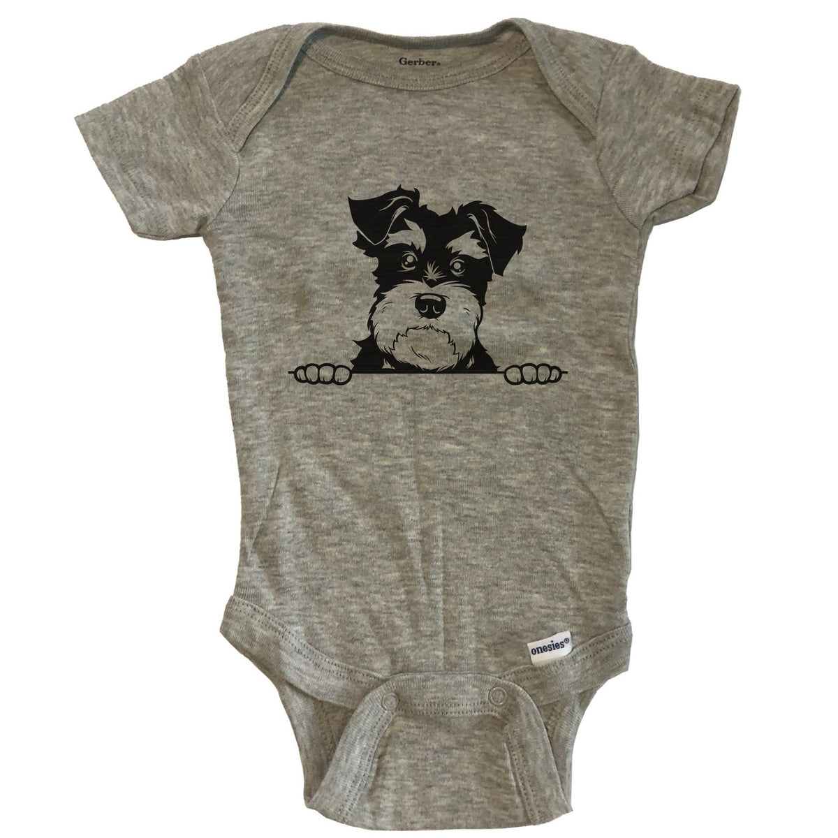 Miniature Schnauzer Dog Breed Drawing Cute One Piece Baby Bodysuit - Grey