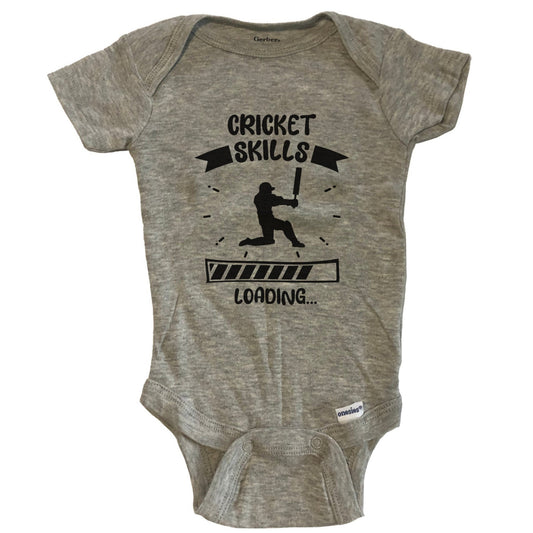 Cricket Skills Loading Funny Cricket Baby Bodysuit - Grey