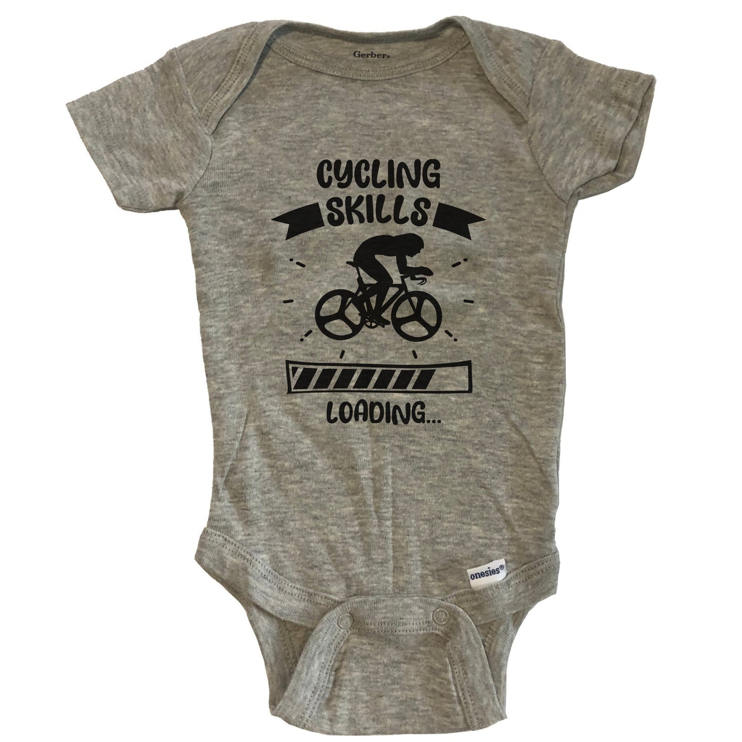 Cycling Skills Loading Funny Cycling Baby Bodysuit - Grey