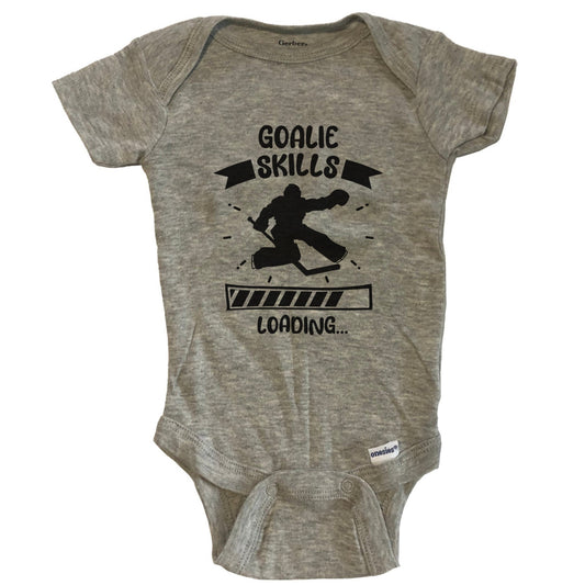 Goalie Skills Loading Funny Hockey Baby Bodysuit - Grey