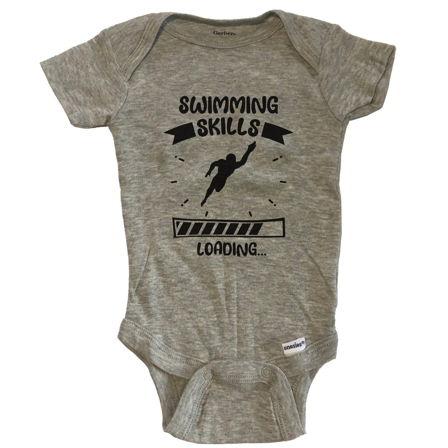 Swimming Skills Loading Funny Swimming Baby Bodysuit - Grey