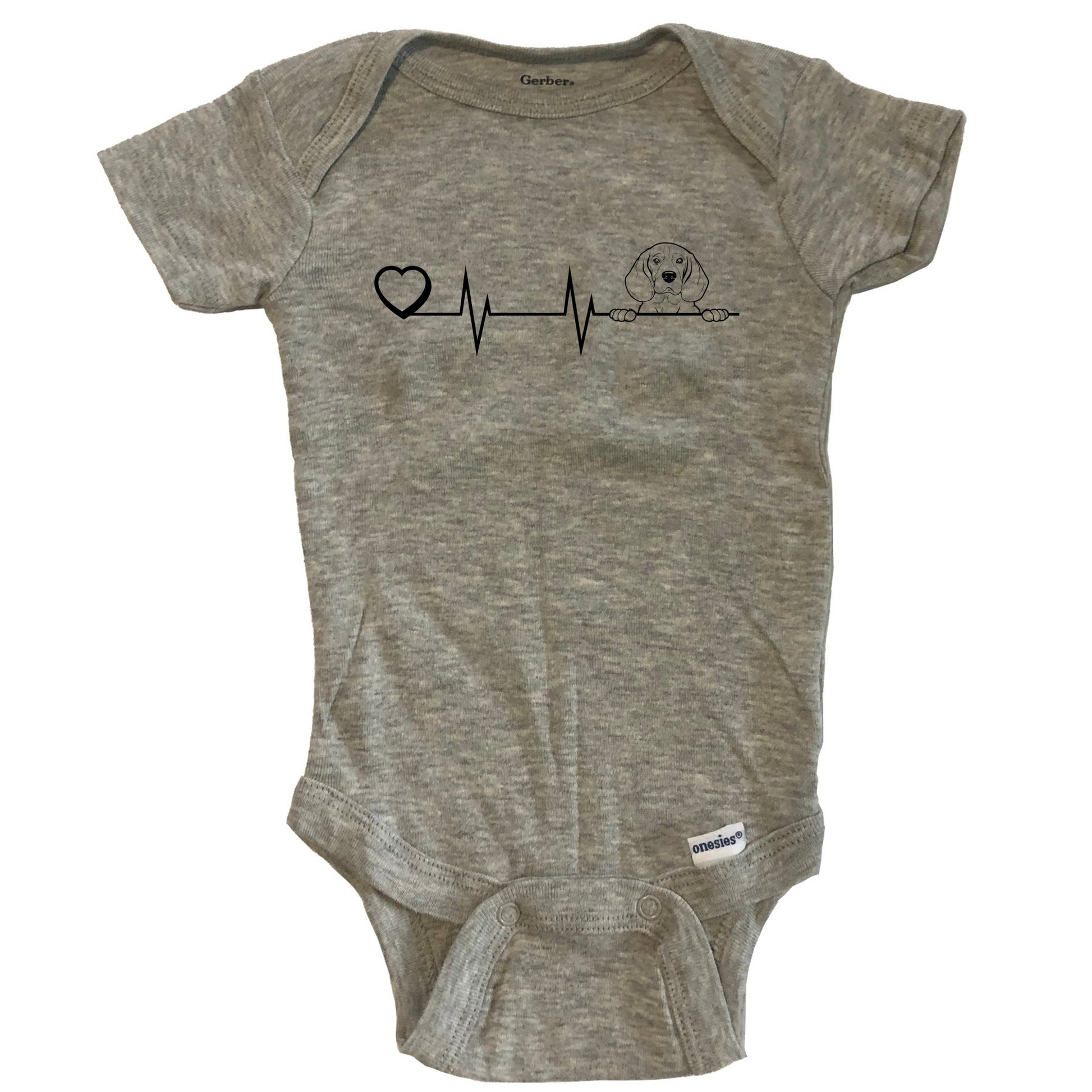 Heart Heartbeat Line Chart Beagle Dog Breed Baby Bodysuit - Grey