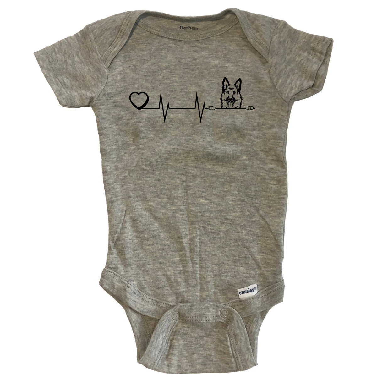 Heart Heartbeat Line Chart German Shepherd Dog Breed Baby Bodysuit - Grey