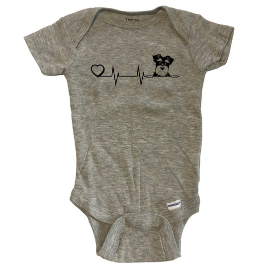 Heart Heartbeat Line Chart Miniature Schnauzer Dog Breed Baby Bodysuit - Grey