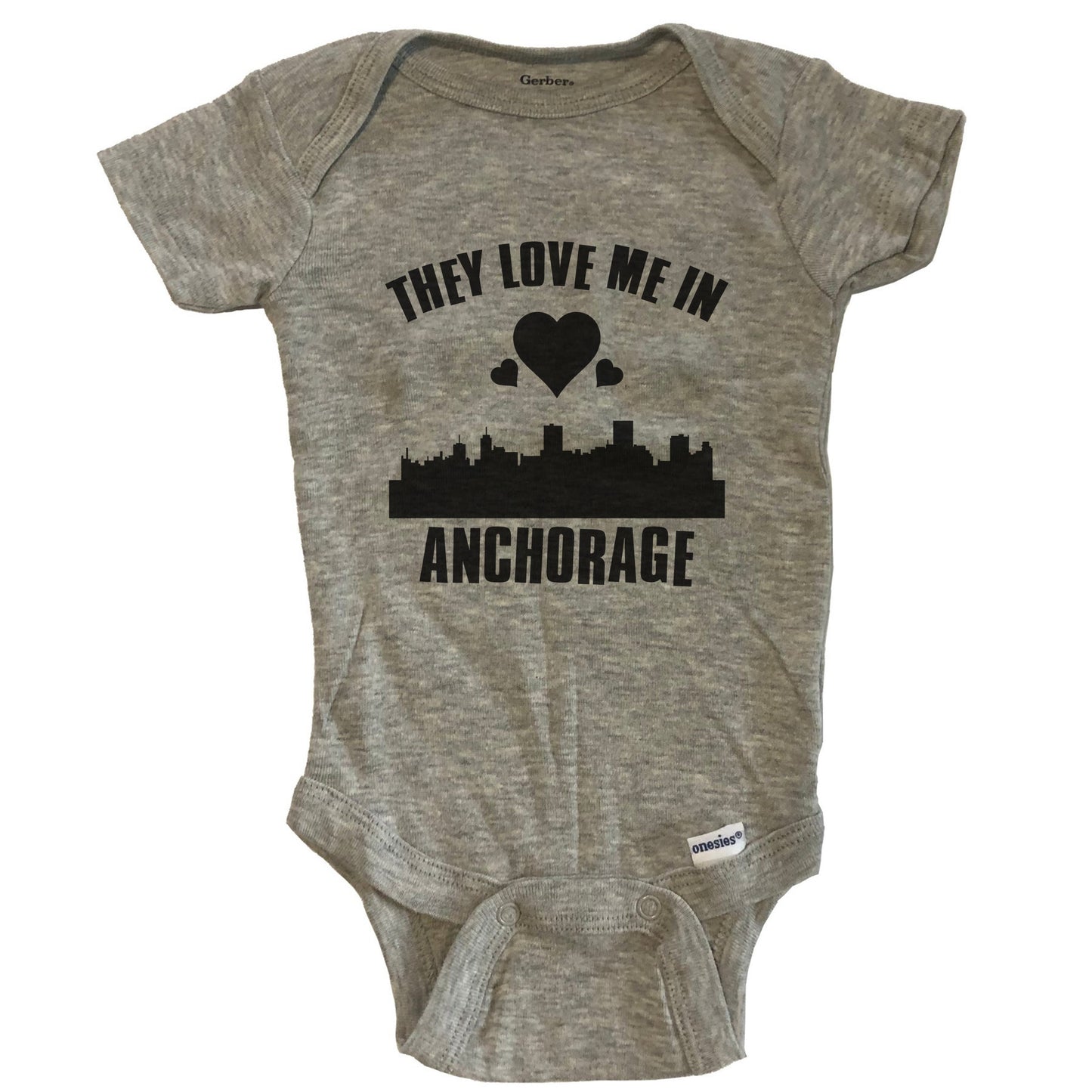 They Love Me In Anchorage Alaska Hearts Skyline One Piece Baby Bodysuit - Grey