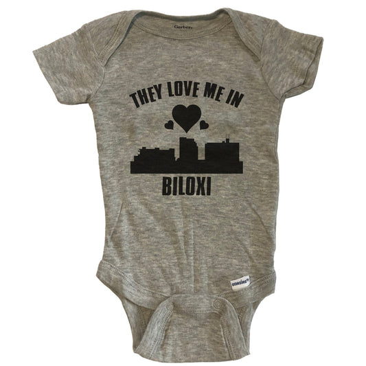 They Love Me In Biloxi Mississippi Hearts Skyline One Piece Baby Bodysuit - Grey