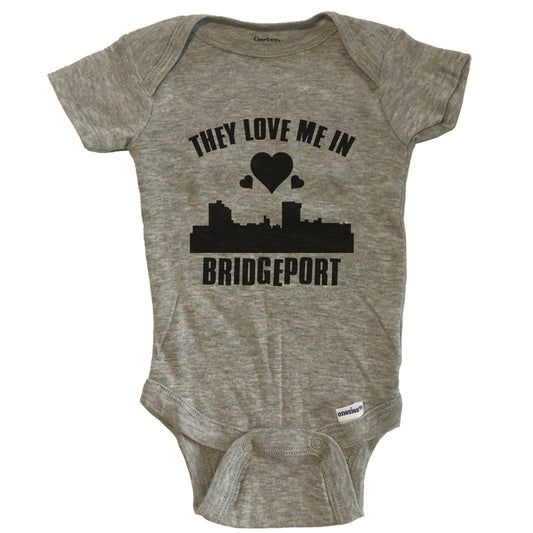They Love Me In Bridgeport Connecticut Hearts Skyline One Piece Baby Bodysuit - Grey