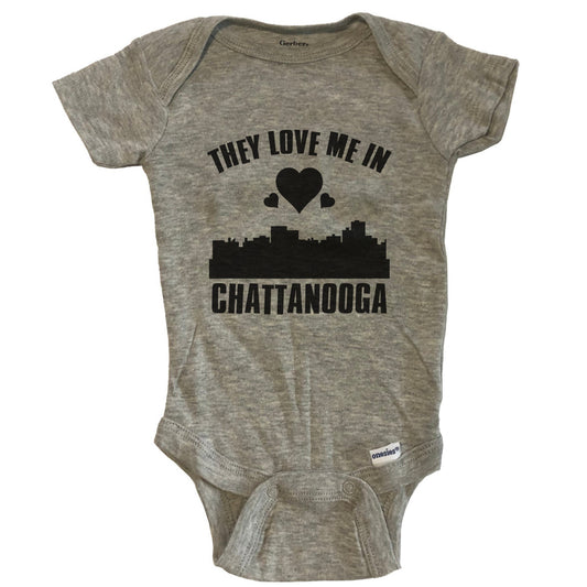 They Love Me In Chattanooga Tennessee Hearts Skyline One Piece Baby Bodysuit - Grey