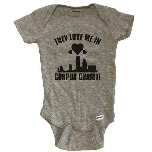 They Love Me In Corpus Christi Texas Hearts Skyline One Piece Baby Bodysuit - Grey