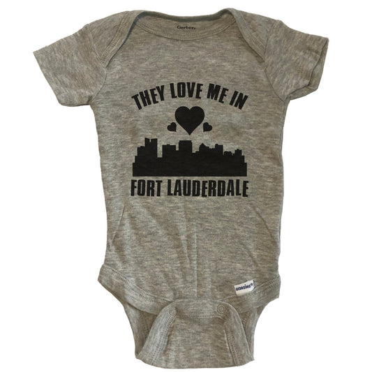 They Love Me In Fort Lauderdale Florida Hearts Skyline One Piece Baby Bodysuit - Grey
