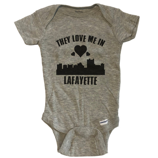 They Love Me In Lafayette Louisiana Hearts Skyline One Piece Baby Bodysuit - Grey