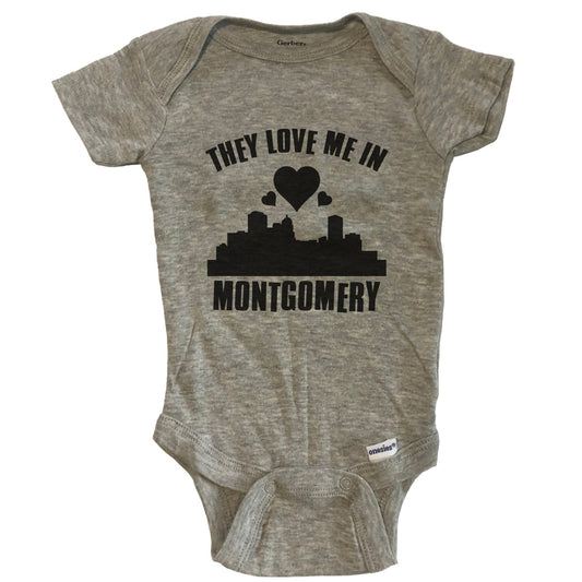 They Love Me In Montgomery Alabama Hearts Skyline One Piece Baby Bodysuit - Grey