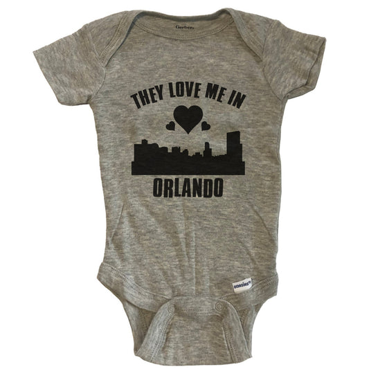 They Love Me In Orlando Florida Hearts Skyline One Piece Baby Bodysuit - Grey