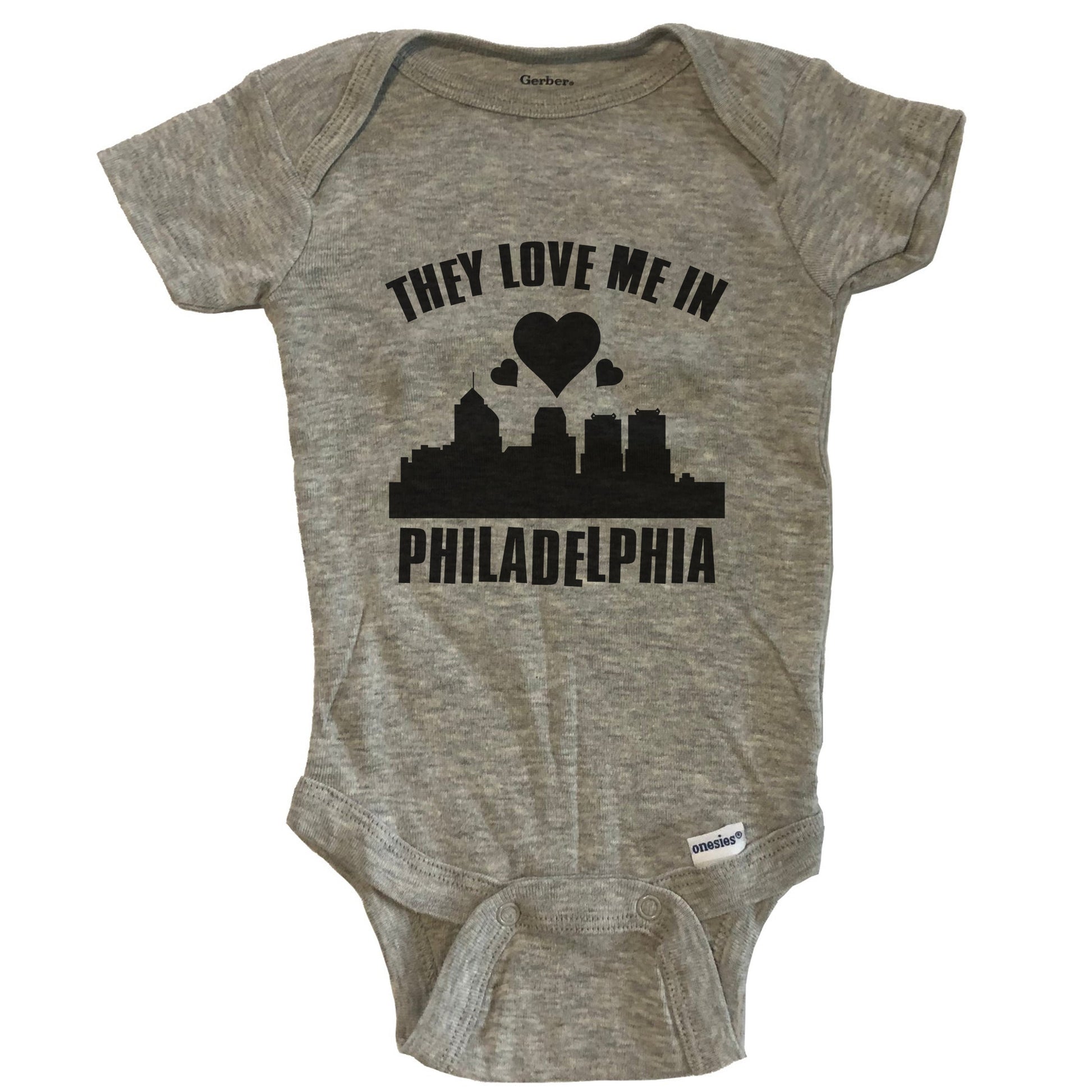 They Love Me In Philadelphia Pennsylvania Hearts Skyline One Piece Baby Bodysuit - Grey