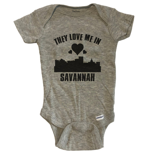 They Love Me In Savannah Georgia Hearts Skyline One Piece Baby Bodysuit - Grey