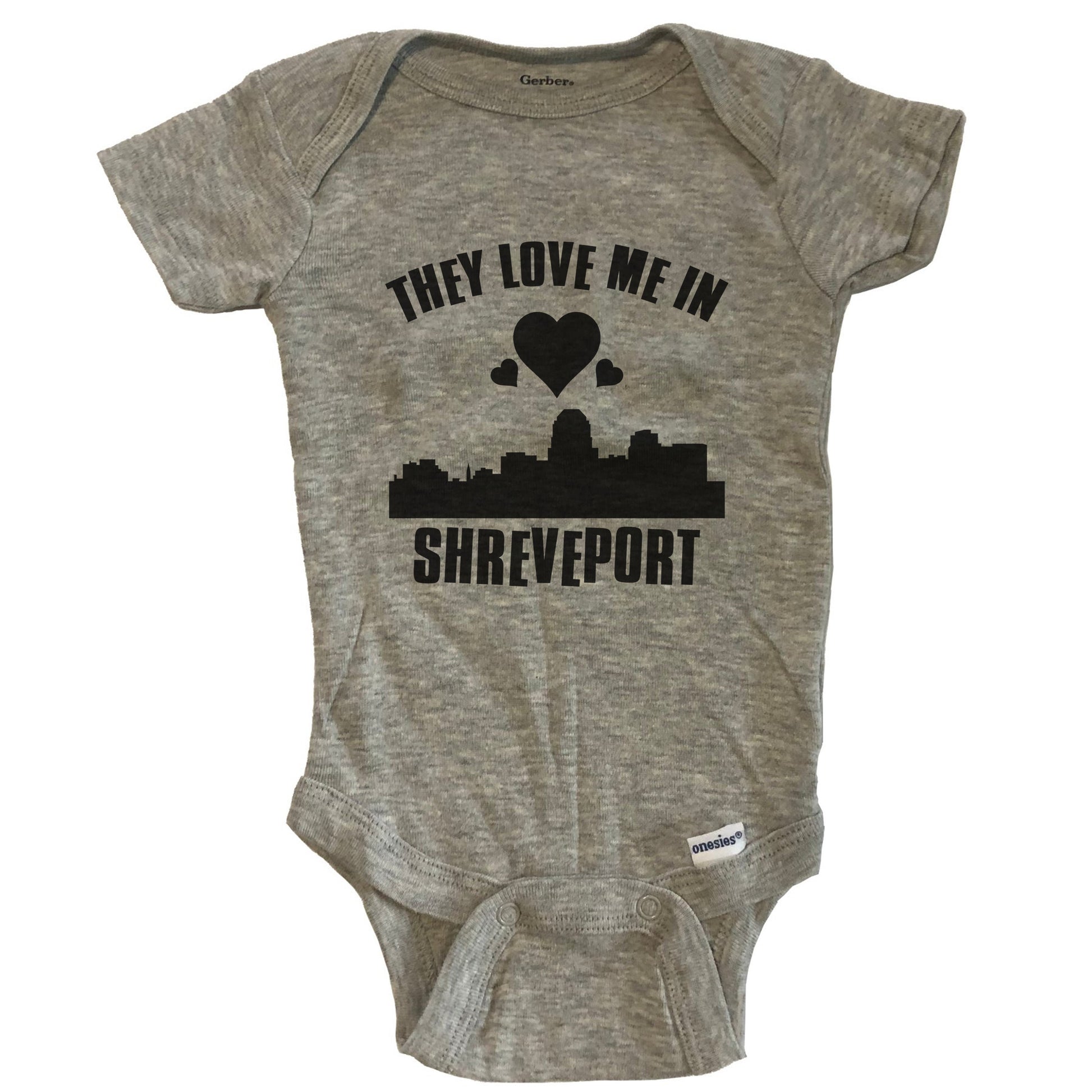 They Love Me In Shreveport Louisiana Hearts Skyline One Piece Baby Bodysuit - Grey