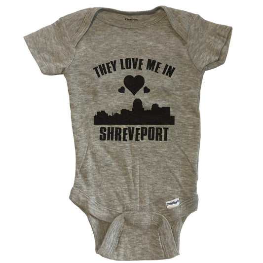 They Love Me In Shreveport Louisiana Hearts Skyline One Piece Baby Bodysuit - Grey