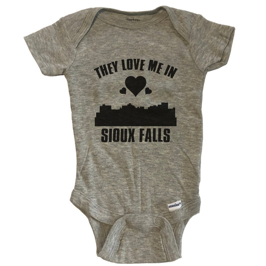 They Love Me In Sioux Falls South Dakota Hearts Skyline One Piece Baby Bodysuit - Grey