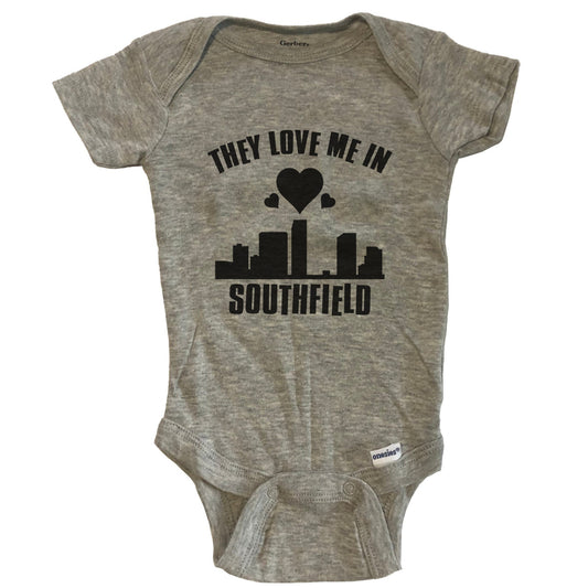 They Love Me In Southfield Michigan Hearts Skyline One Piece Baby Bodysuit - Grey