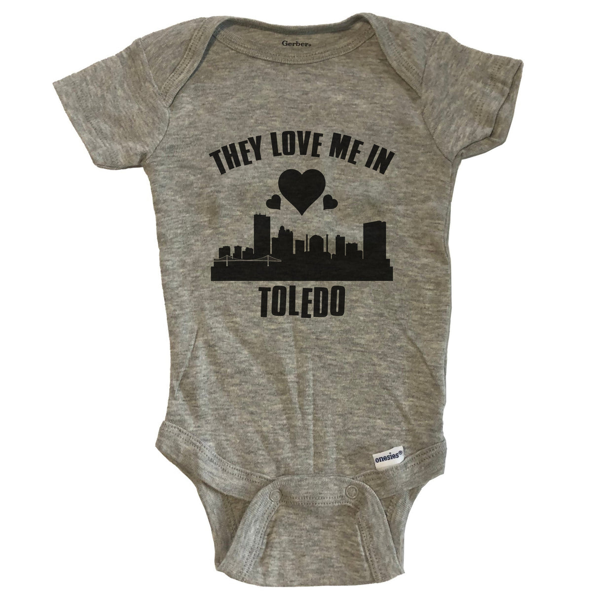They Love Me In Toledo Ohio Hearts Skyline One Piece Baby Bodysuit - Grey