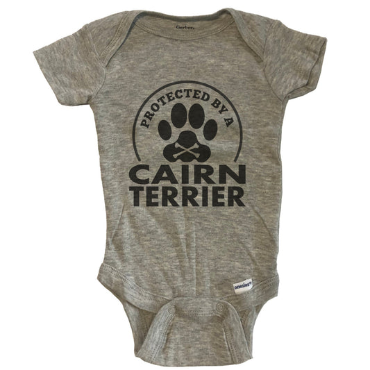 Protected By A Cairn Terrier Funny Baby Onesie