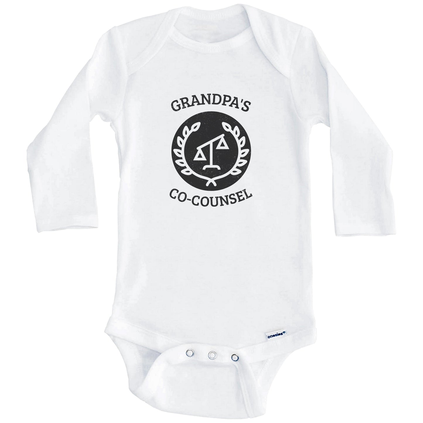 Grandpa's Co-Counsel Scales of Justice Lawyer Funny Baby Onesie (Long Sleeves)