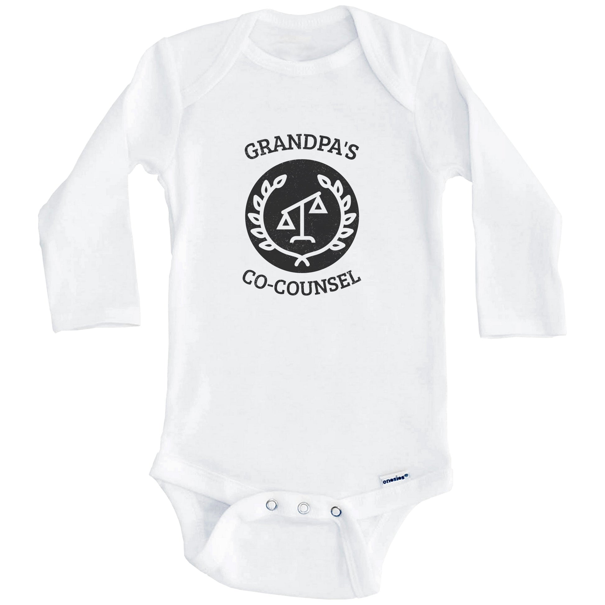 Grandpa's Co-Counsel Scales of Justice Lawyer Funny Baby Onesie (Long Sleeves)