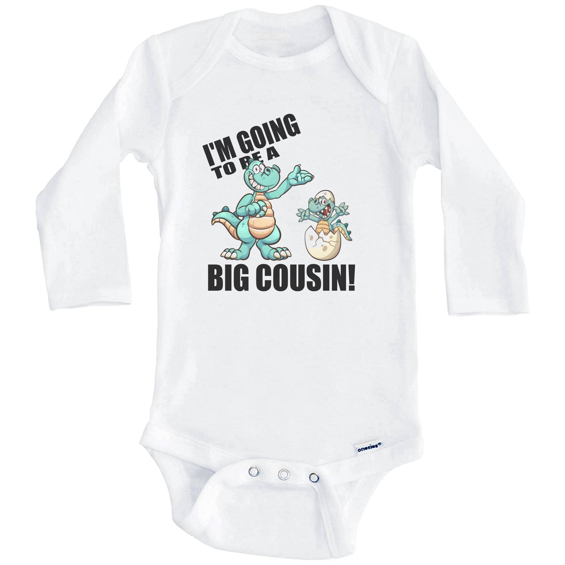 I'm Going To Be A Big Cousin Dinosaur Baby Announcement Baby Onesie (Long Sleeves)