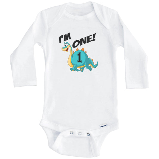 I'm One! First Birthday Dinosaur Baby Onesie (Long Sleeves)
