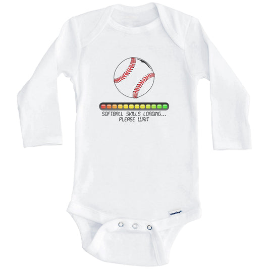 Softball Skills Loading Please Wait Funny Baby Onesie (Long Sleeves)