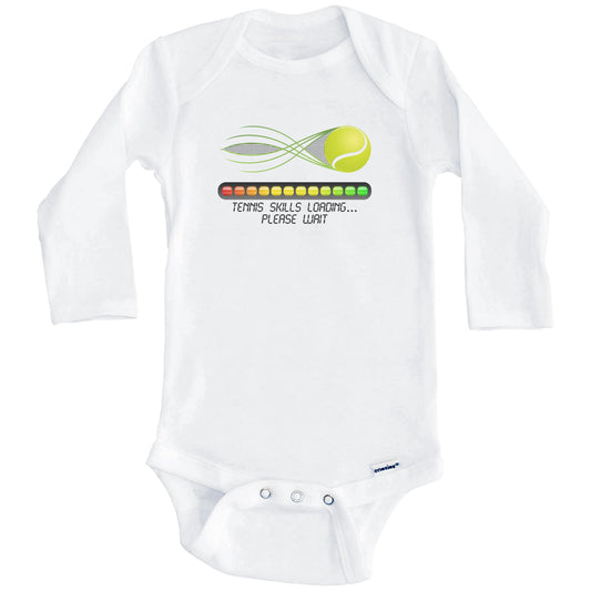 Tennis Skills Loading Please Wait Funny Baby Onesie (Long Sleeves)