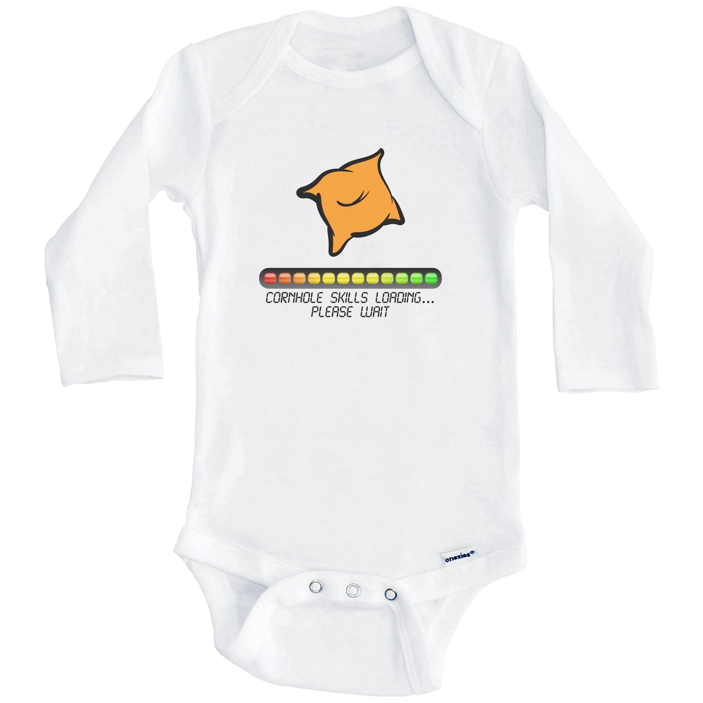 Cornhole Skills Loading Please Wait Funny Baby Onesie (Long Sleeves)