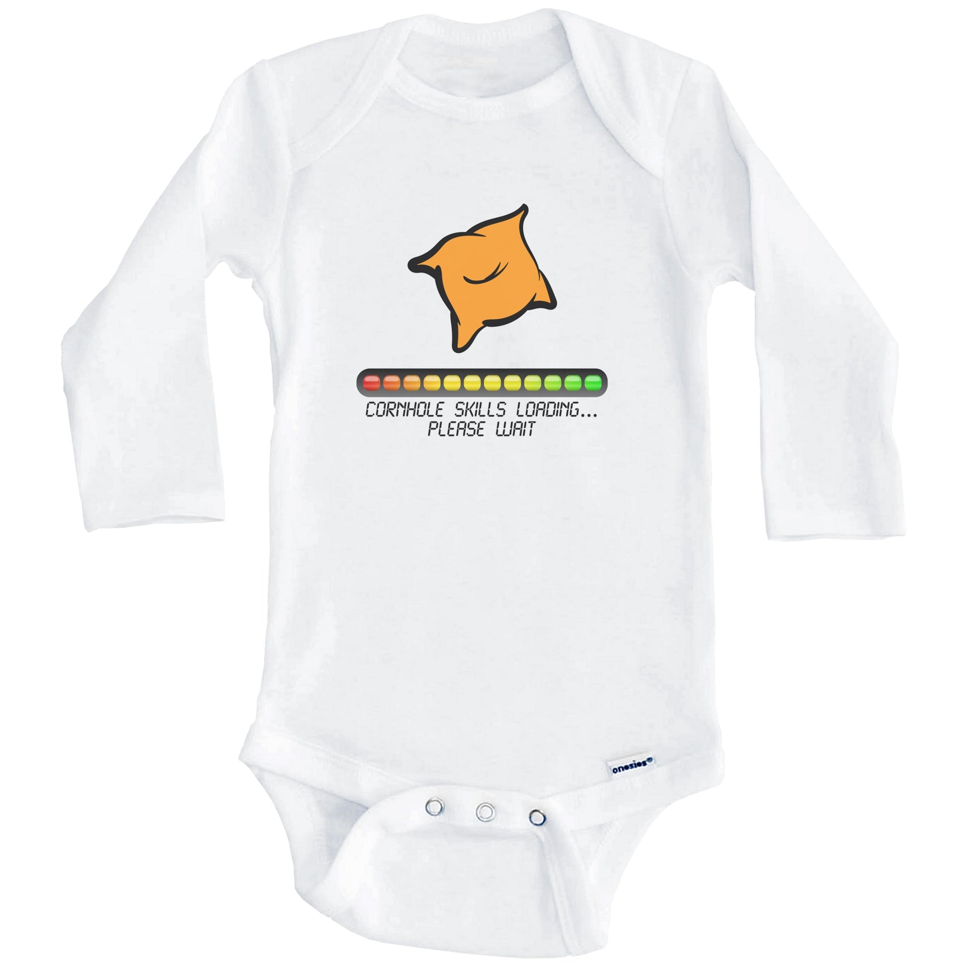 Cornhole Skills Loading Please Wait Funny Baby Onesie (Long Sleeves)