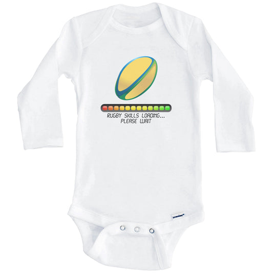Rugby Skills Loading Please Wait Funny Baby Onesie (Long Sleeves)