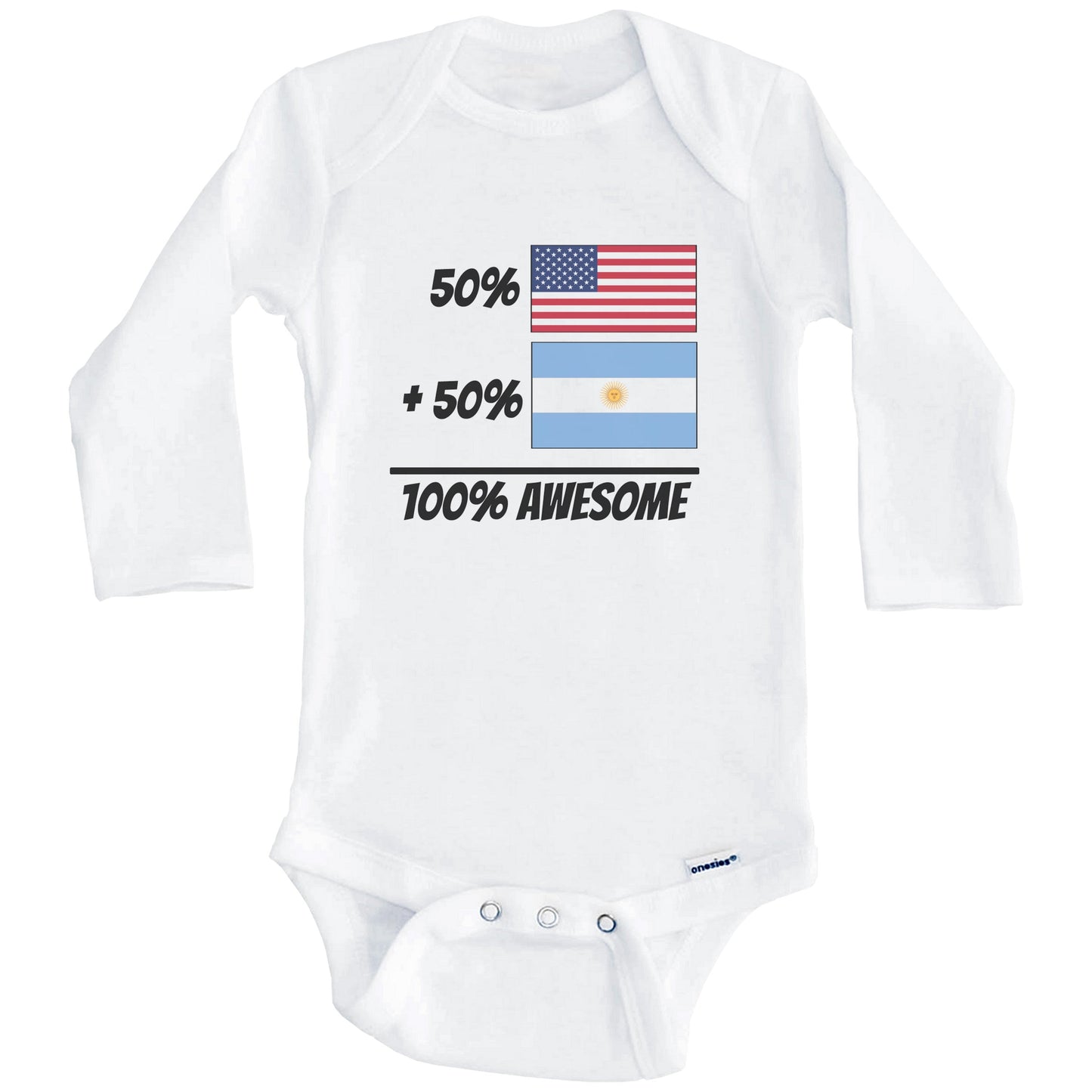 50% American Plus 50% Argentinian Equals 100% Awesome Cute Argentina Flag Baby Onesie (Long Sleeves)