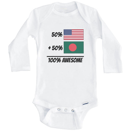 50% American Plus 50% Bangladeshi Equals 100% Awesome Cute Bangladesh Flag Baby Onesie (Long Sleeves)