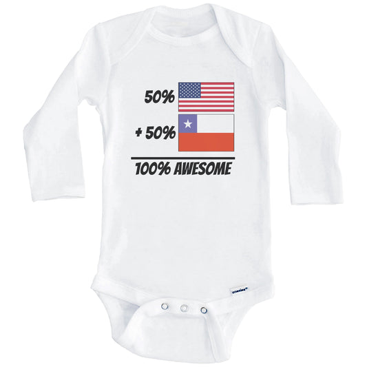 50% American Plus 50% Chilean Equals 100% Awesome Cute Chile Flag Baby Onesie (Long Sleeves)