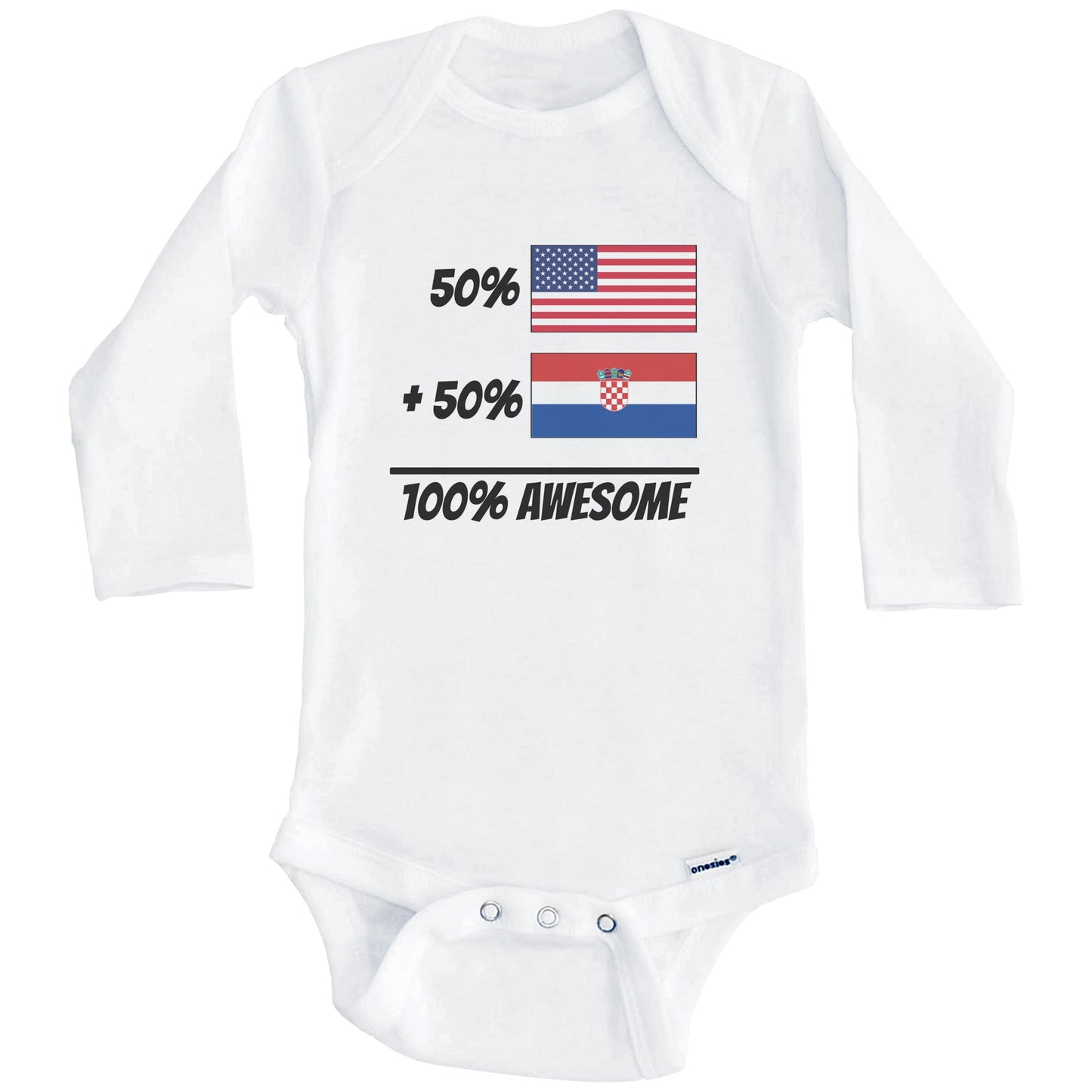 50% American Plus 50% Croatian Equals 100% Awesome Cute Croatia Flag Baby Onesie (Long Sleeves)