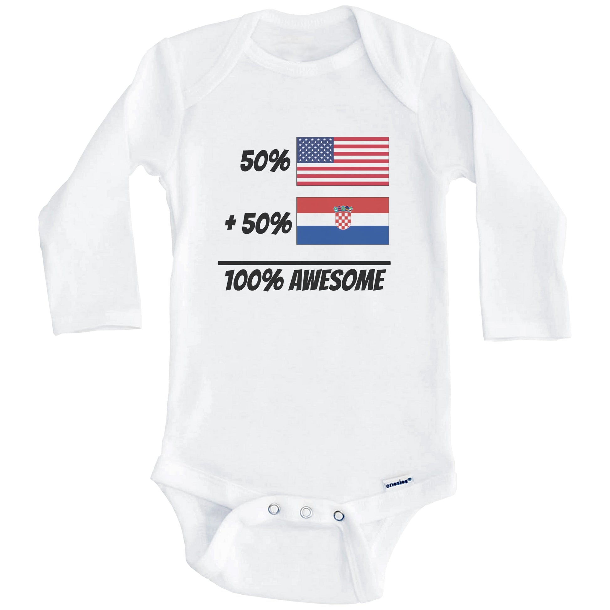 50% American Plus 50% Croatian Equals 100% Awesome Cute Croatia Flag Baby Onesie (Long Sleeves)