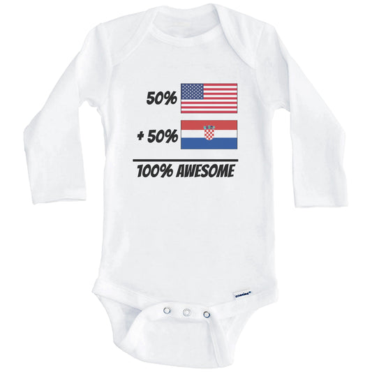 50% American Plus 50% Croatian Equals 100% Awesome Cute Croatia Flag Baby Onesie (Long Sleeves)